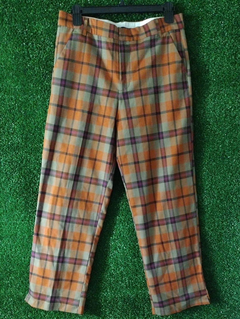 Zara Multicolor Plaid Trousers with Orange Trim